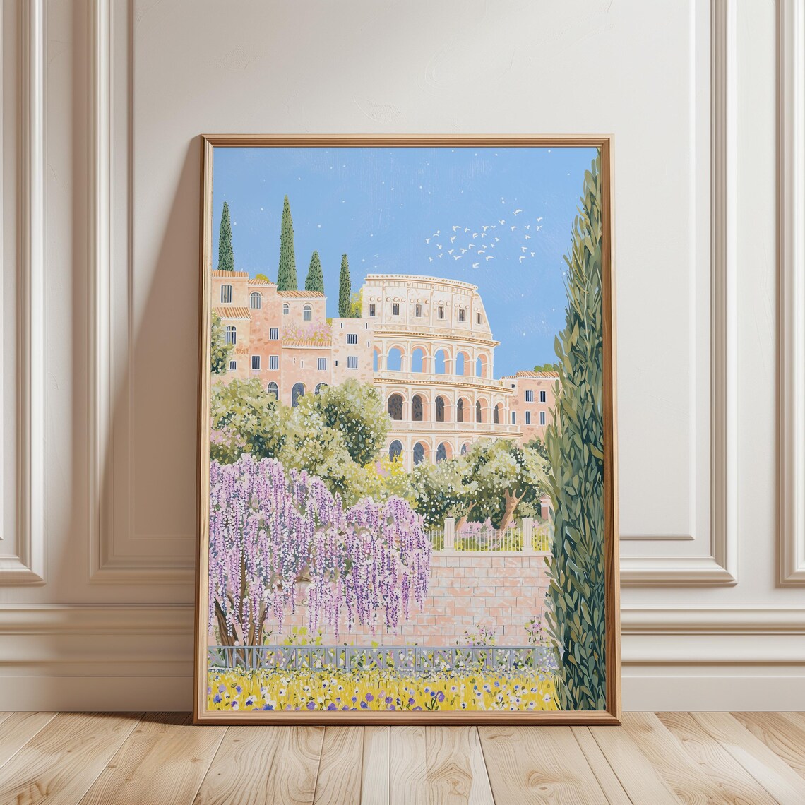 Rome Colosseum Spring Wisteria Wildflowers Italian Travel Poster
