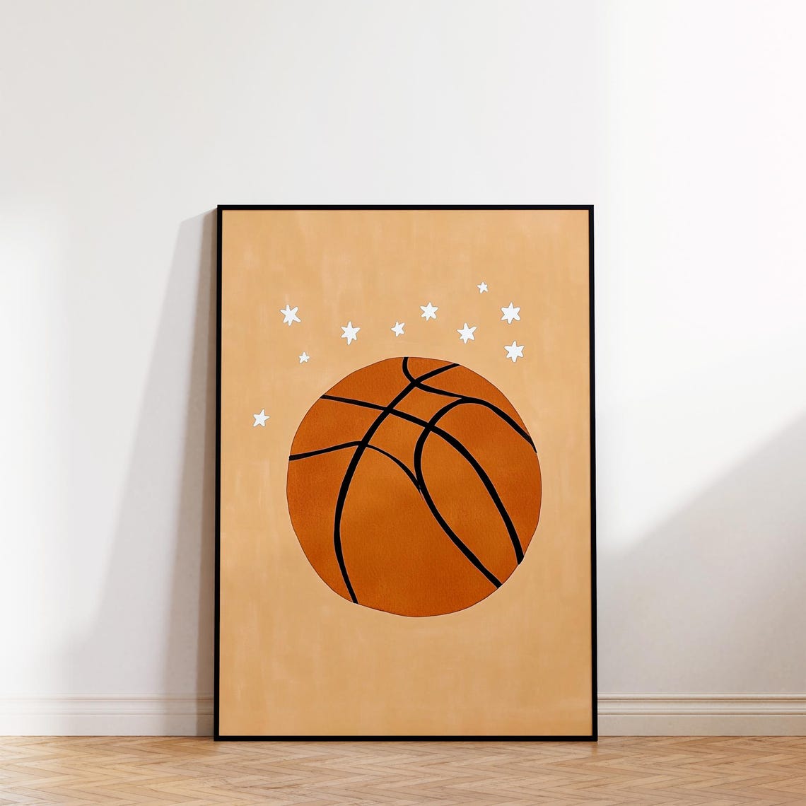 Basketball and White Stars Minimalist Kids Sports Nursery Poster - Image 2
