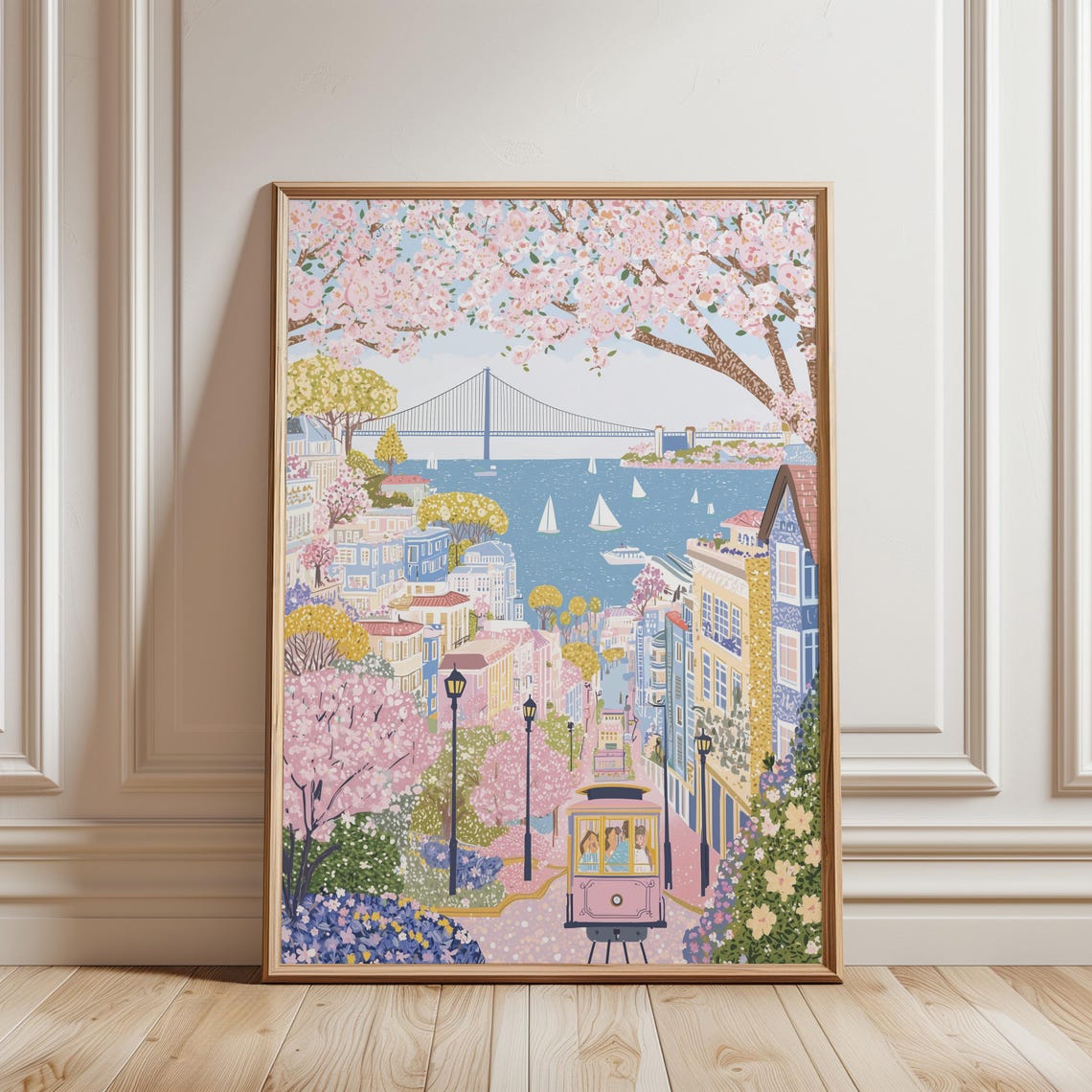 San Francisco Cable Car Cherry Blossom Golden Gate Travel Poster
