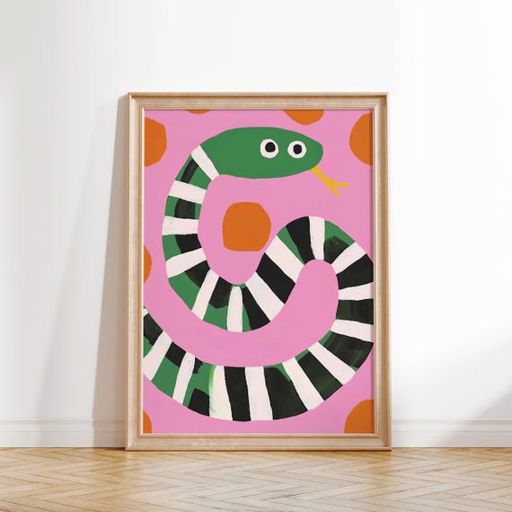 Colorful Snake Wall Art Pink Animal Print Playroom Decor Kids Room Wall Art Gender Neutral Nursery Art Toddler Room Snake Poster