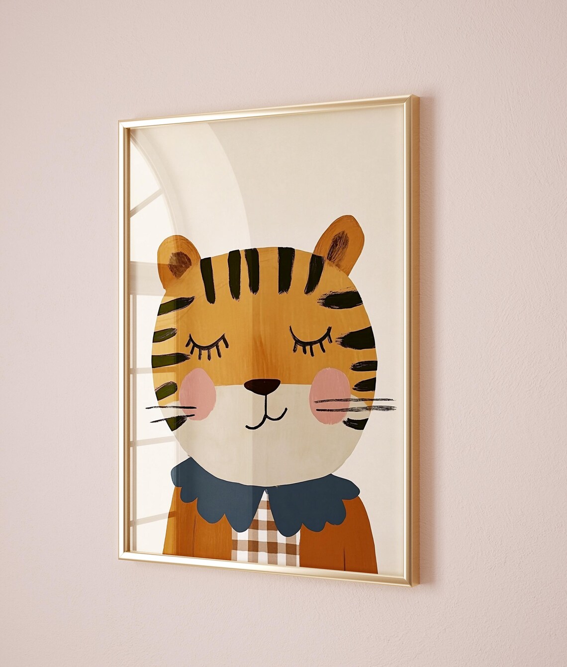 Sweet Sleepy Tiger Gingham Portrait Nursery Kids Room Wall Art - Image 3