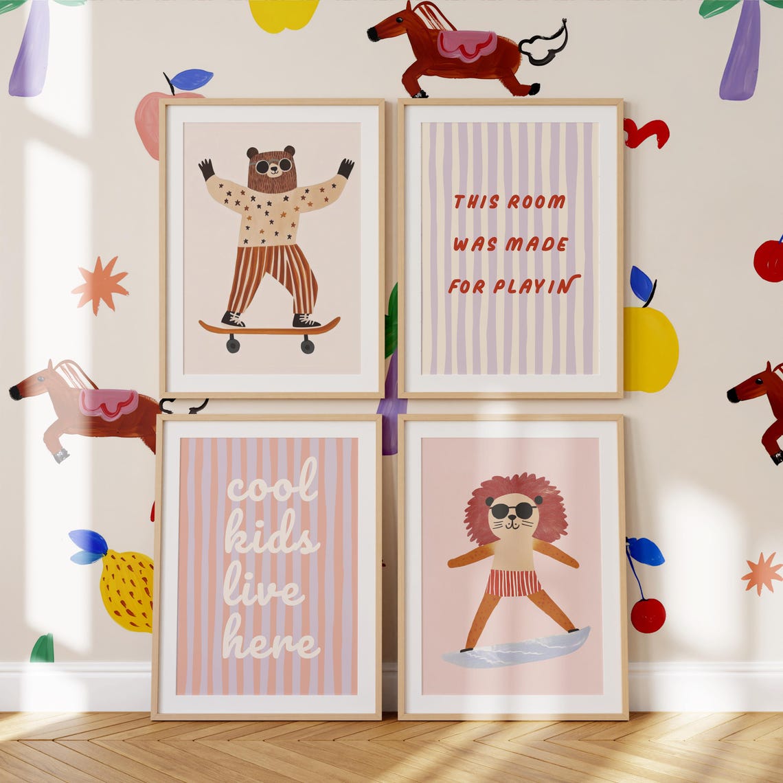 Surfing Lion Cool Sunglasses Cute Kids Beach Nursery Animal Poster - Image 3