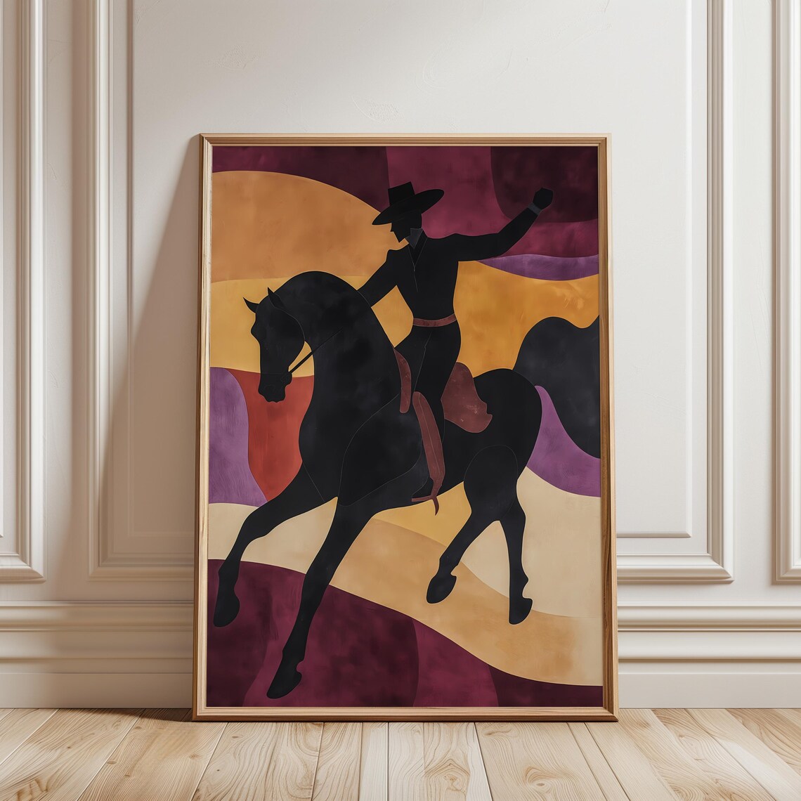 Western Cowboy On Horseback Silhouette Desert Sunset Poster Art