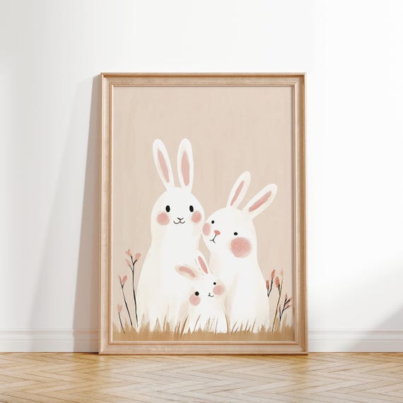 Bunny Family Wall Art Nursery Animal Print Kids Room Decor Bunny Poster Woodland Theme Art Baby Shower Gift Bunny Family
