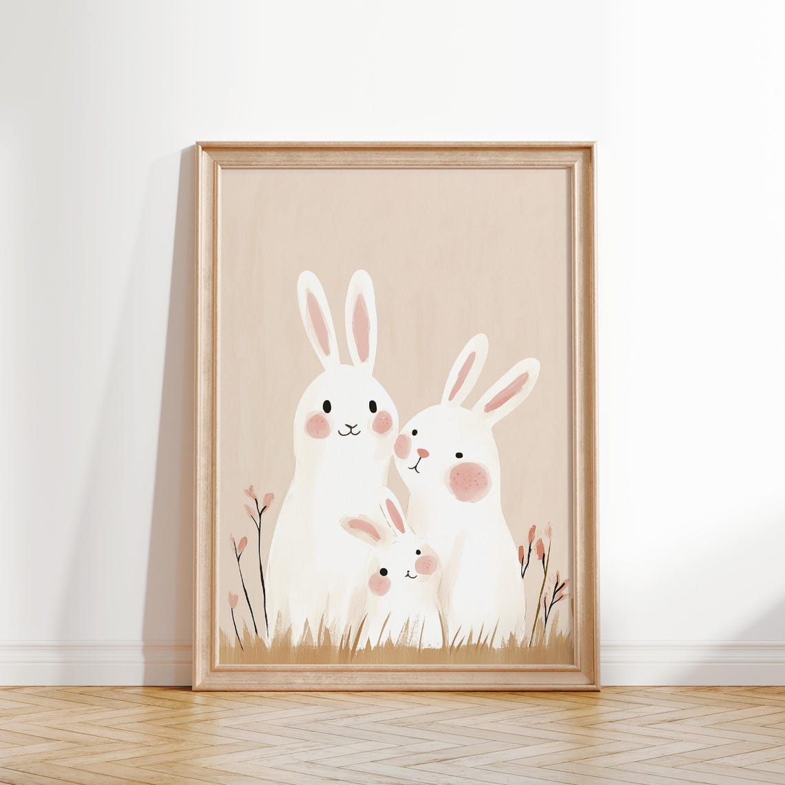 Bunny Family Wall Art Nursery Animal Print Kids Room Decor Bunny Poster Woodland Theme Art Baby Shower Gift Bunny Family