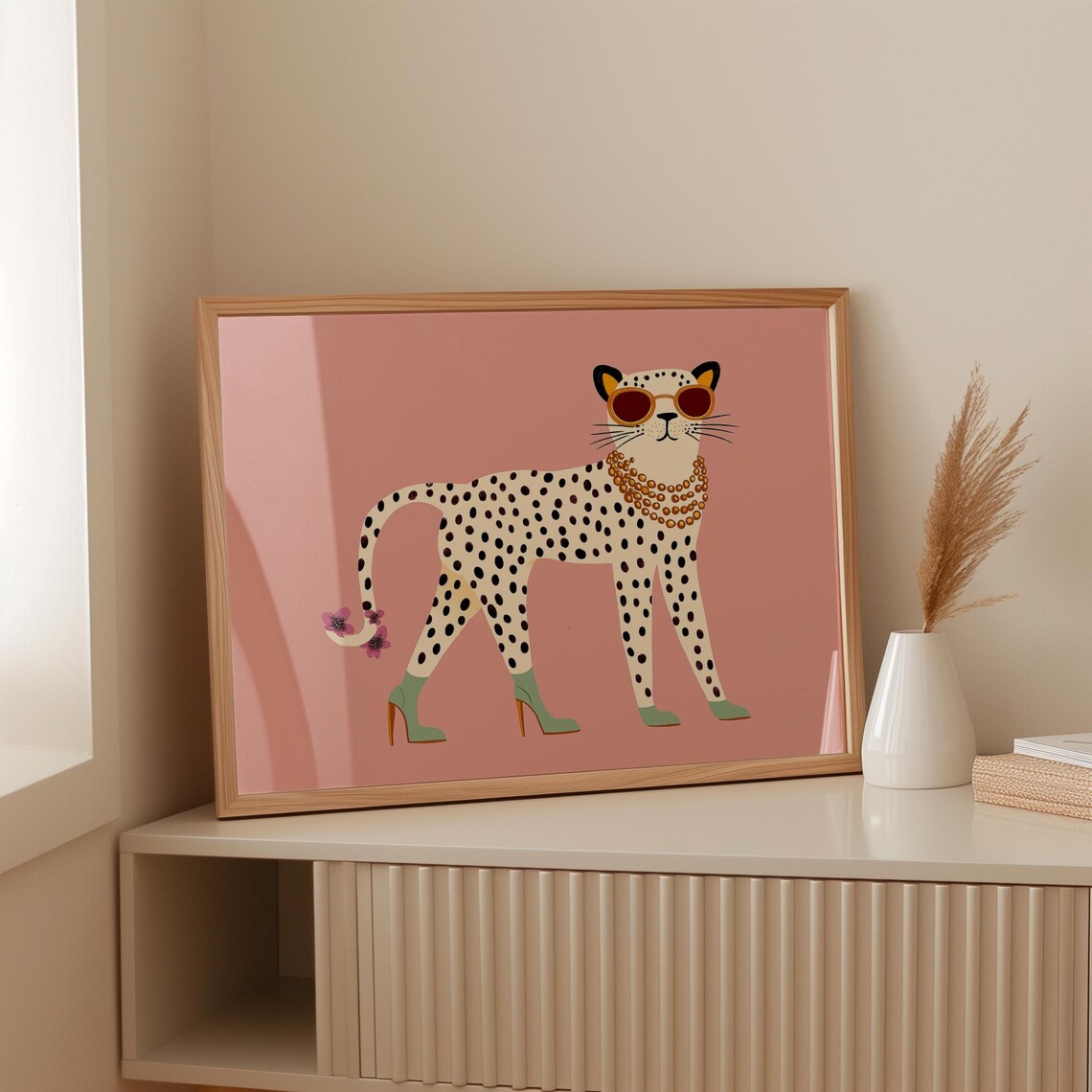 Glamorous Leopard Sunglasses Heels Pink Fashion Cat Maximalist Wall Poster - Image 5