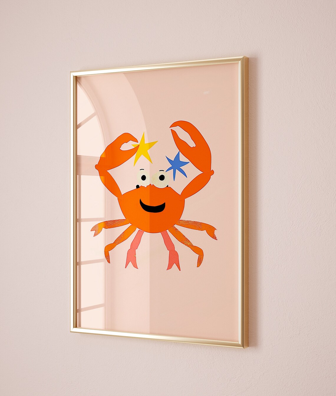 Cheerful Orange Crab Kids Room Print With Starry Eyes Ocean Nursery Art - Image 2