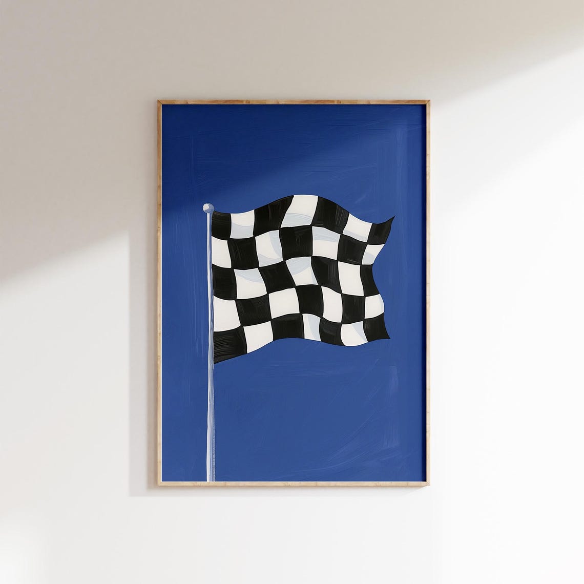 Checkered Racing Flag On Cobalt Blue Bold Finish Line Poster
