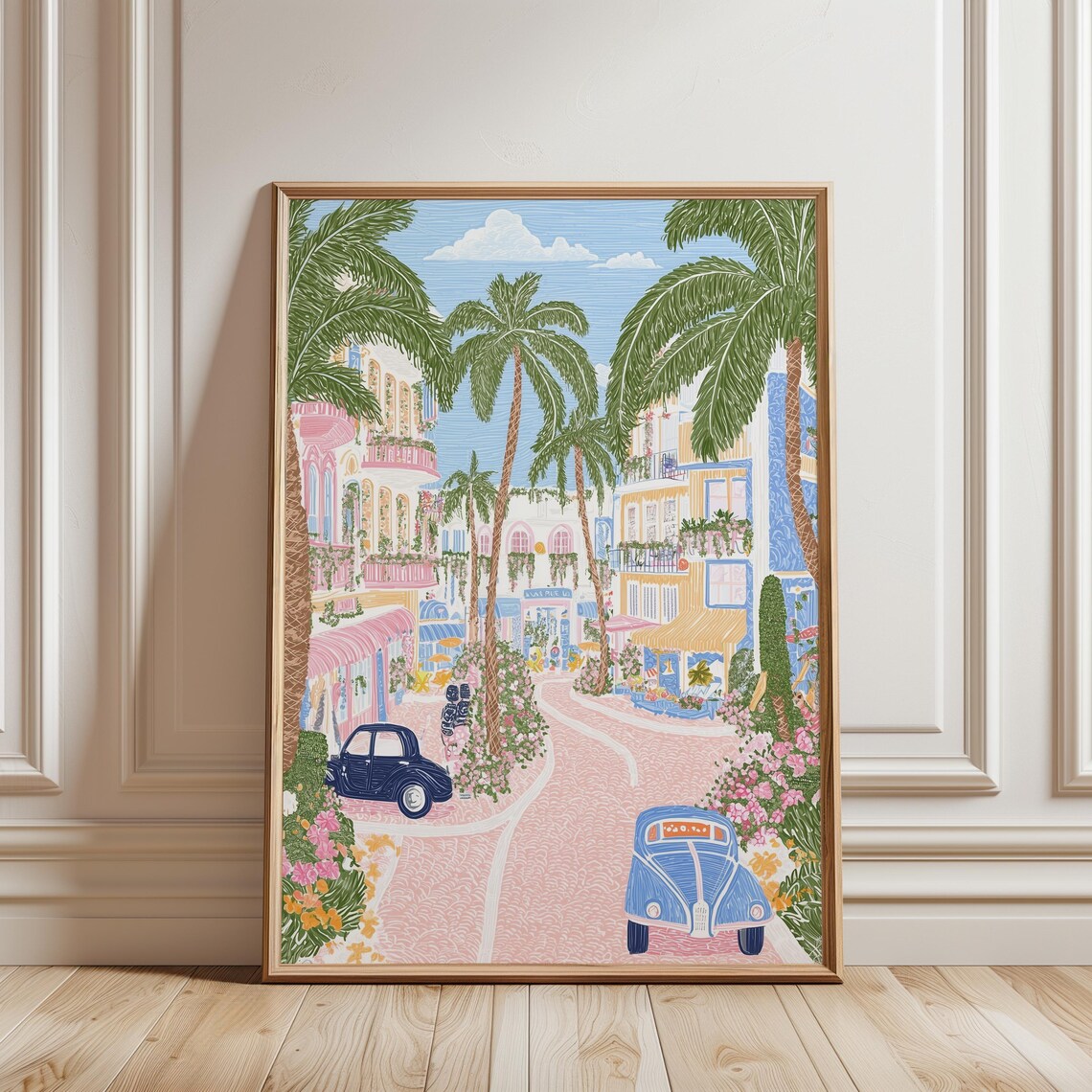 South Beach Miami Art Deco Street Palms Vintage Cars Retro Poster