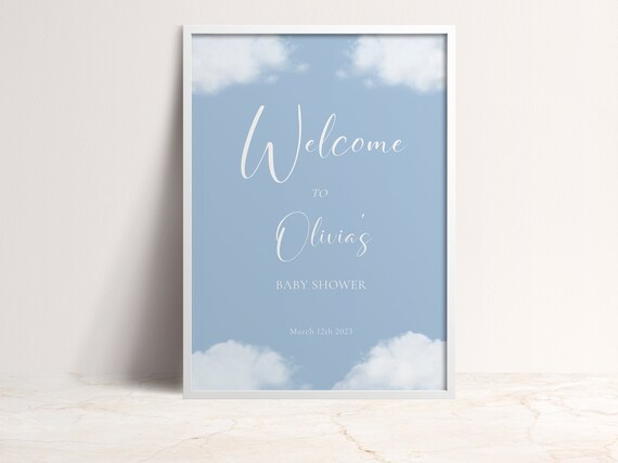 Welcome To Baby Shower Blue Sky Clouds Personalized Sign Poster