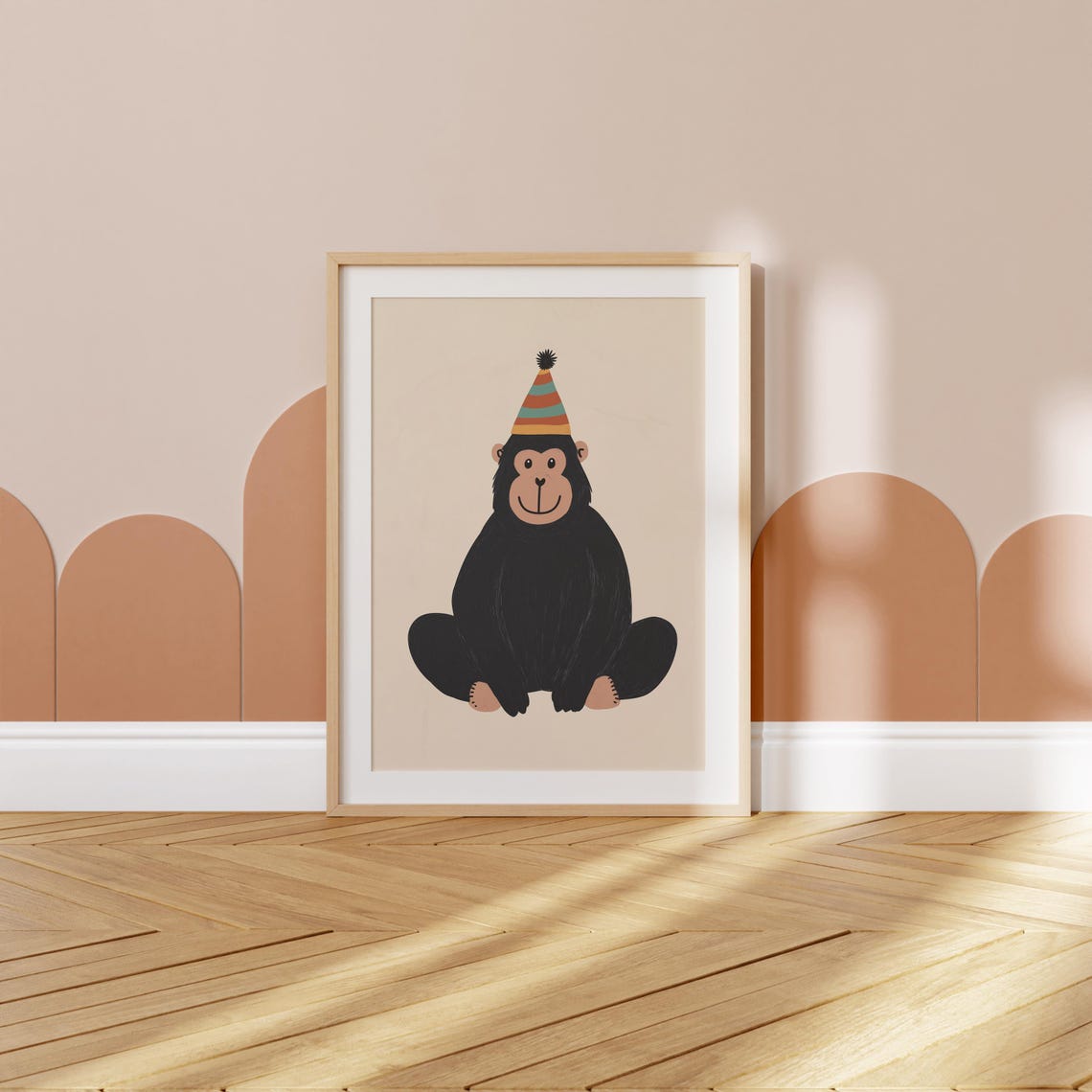 Gorilla Print With Party Hat Jungle Animal Art Boys Room Decor Cute Monkey Playroom Decor Toddler Roon - Image 3