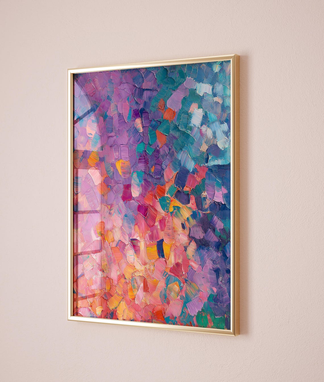 Purple Pink Teal Blue Mosaic Impasto Modern Abstract Wall Poster - Image 2