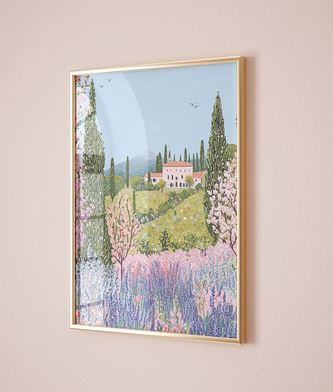 Tuscan Villa Cypress Trees Lavender Field Country Summer Poster - Image 3