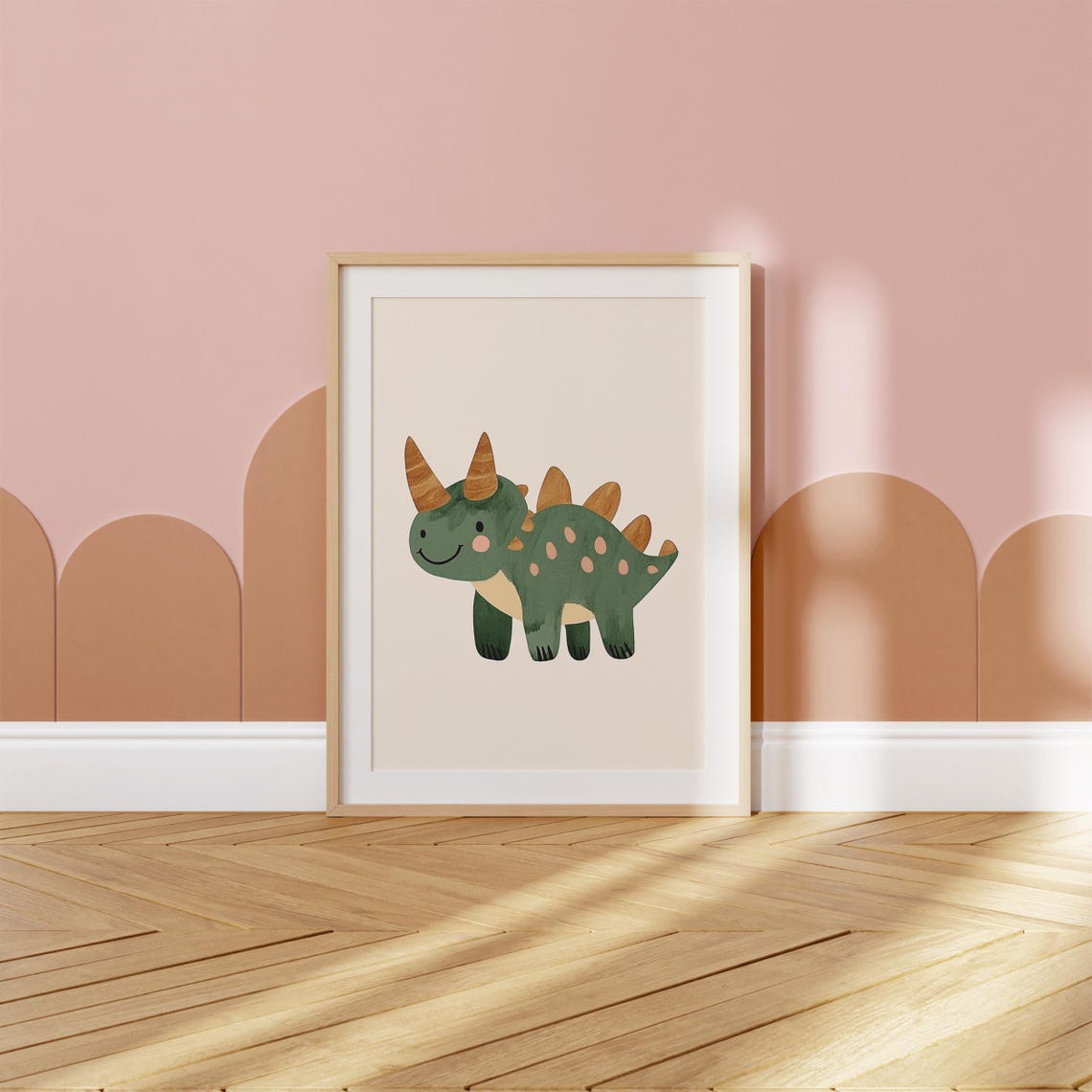 Green Triceratops Dinosaur Spotted Cute Nursery Dino Art Poster - Image 2