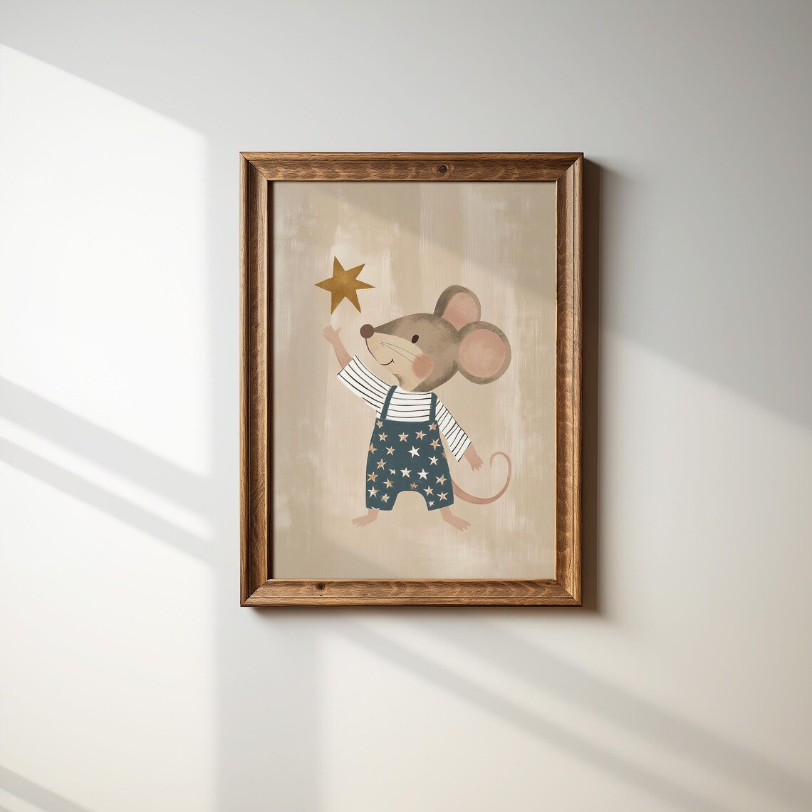 Little Mouse Reaching Star Nursery Gender Neutral Kids Poster Decor