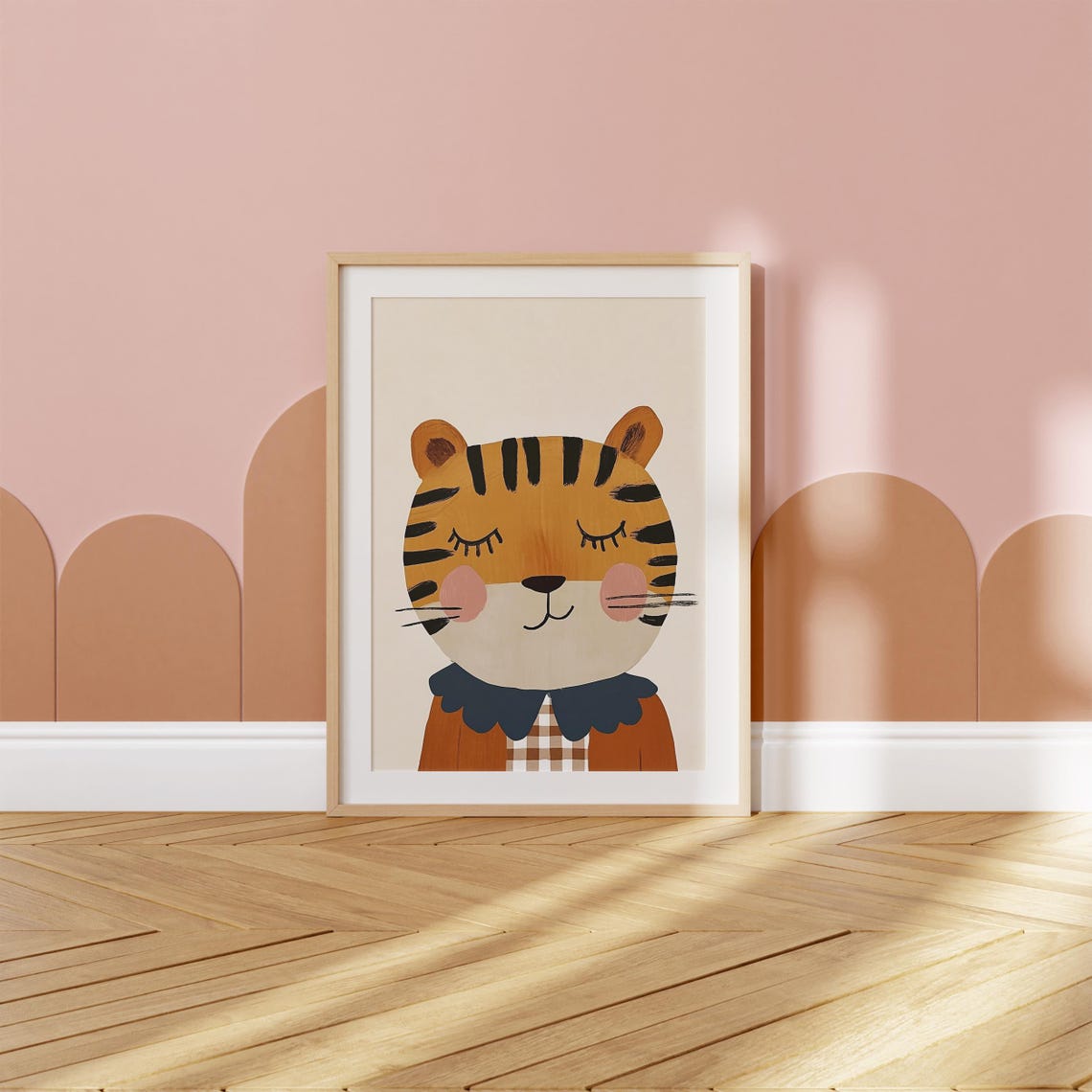 Sweet Sleepy Tiger Gingham Portrait Nursery Kids Room Wall Art - Image 2