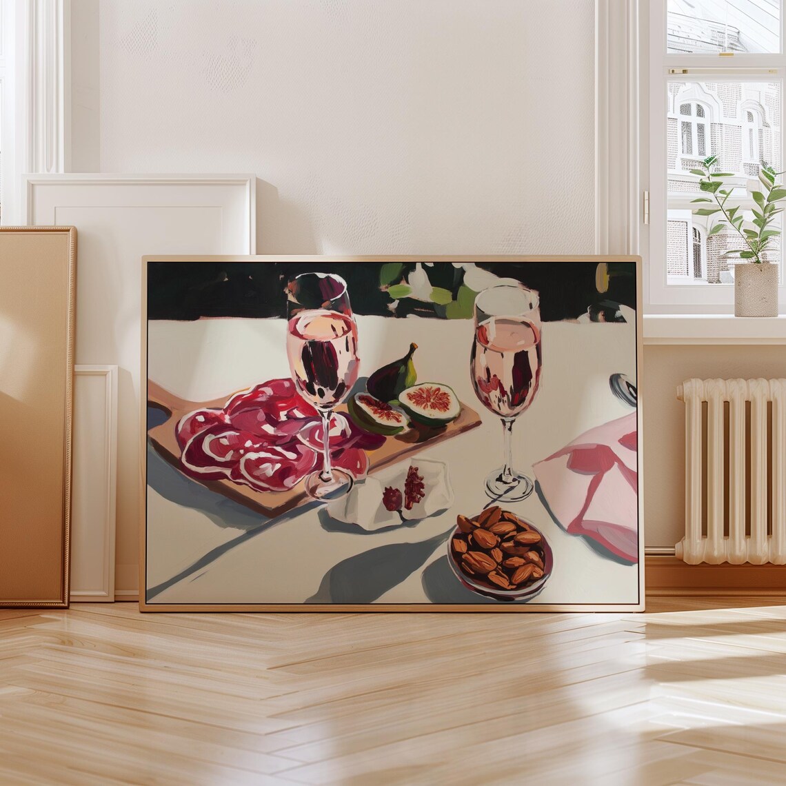 Figs And Cured Meat Charcuterie Board Champagne Almonds Art Poster - Image 2