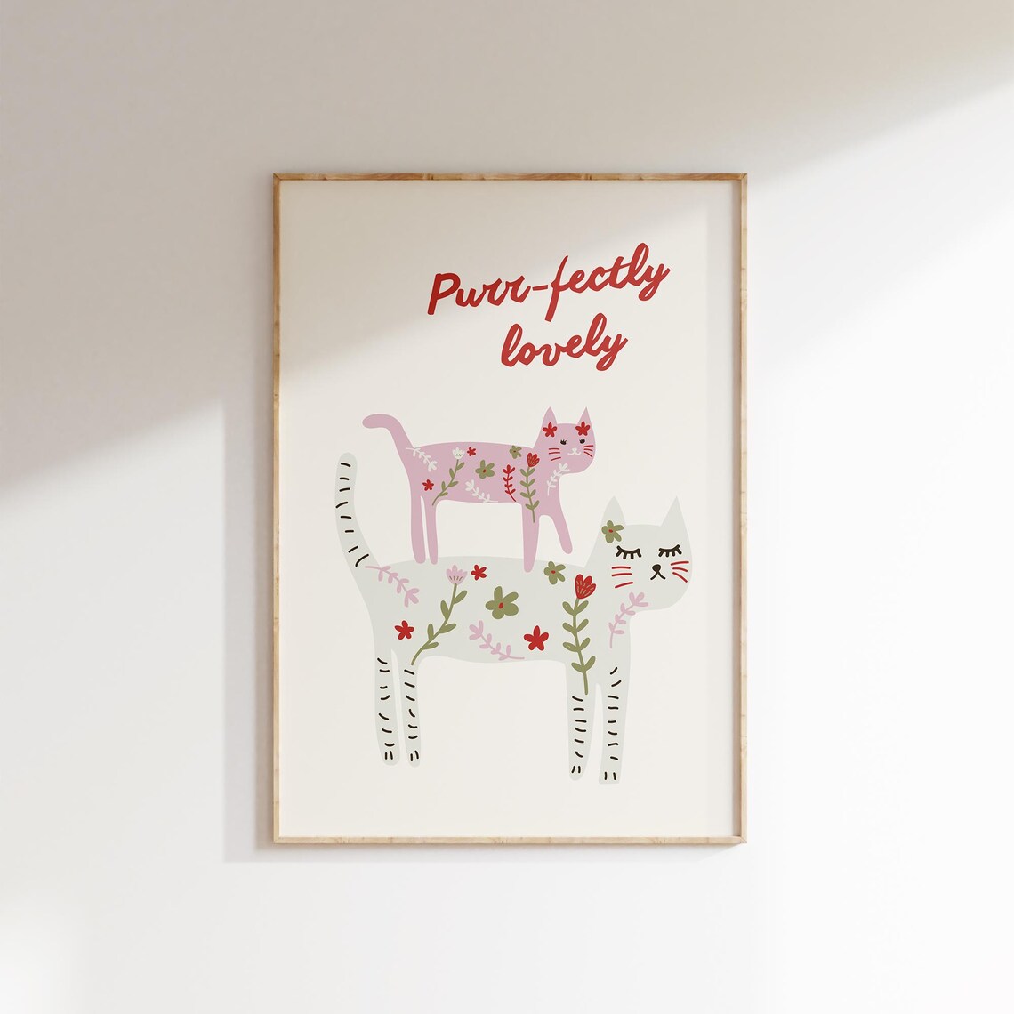 Purr-fectly Lovely Whimsical Floral Cats Sweet Nursery Art Print