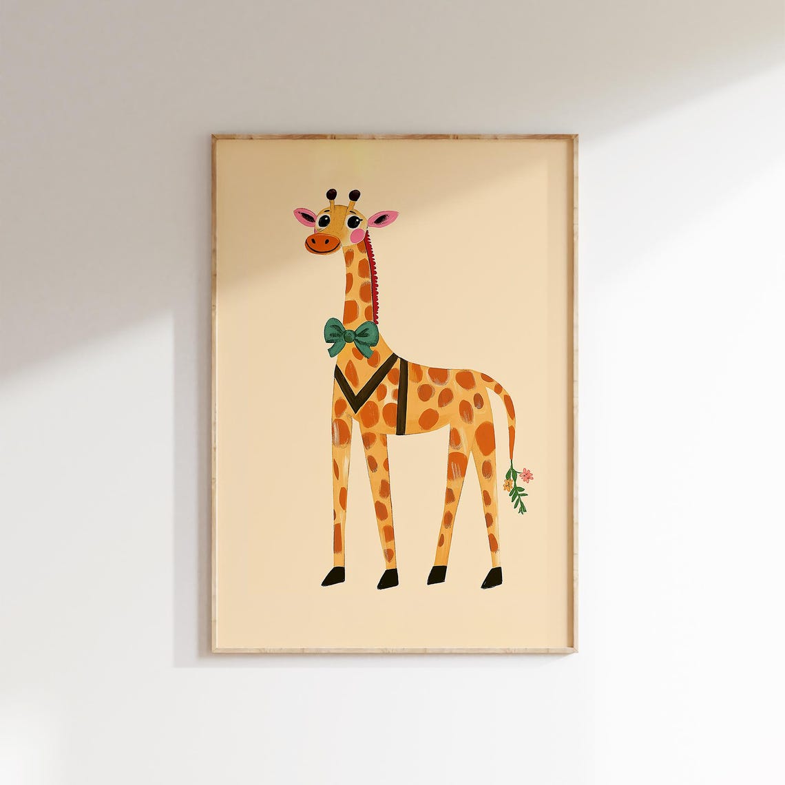 Dapper Giraffe With Green Bow Tie Cute Safari Nursery Art Poster - Image 4