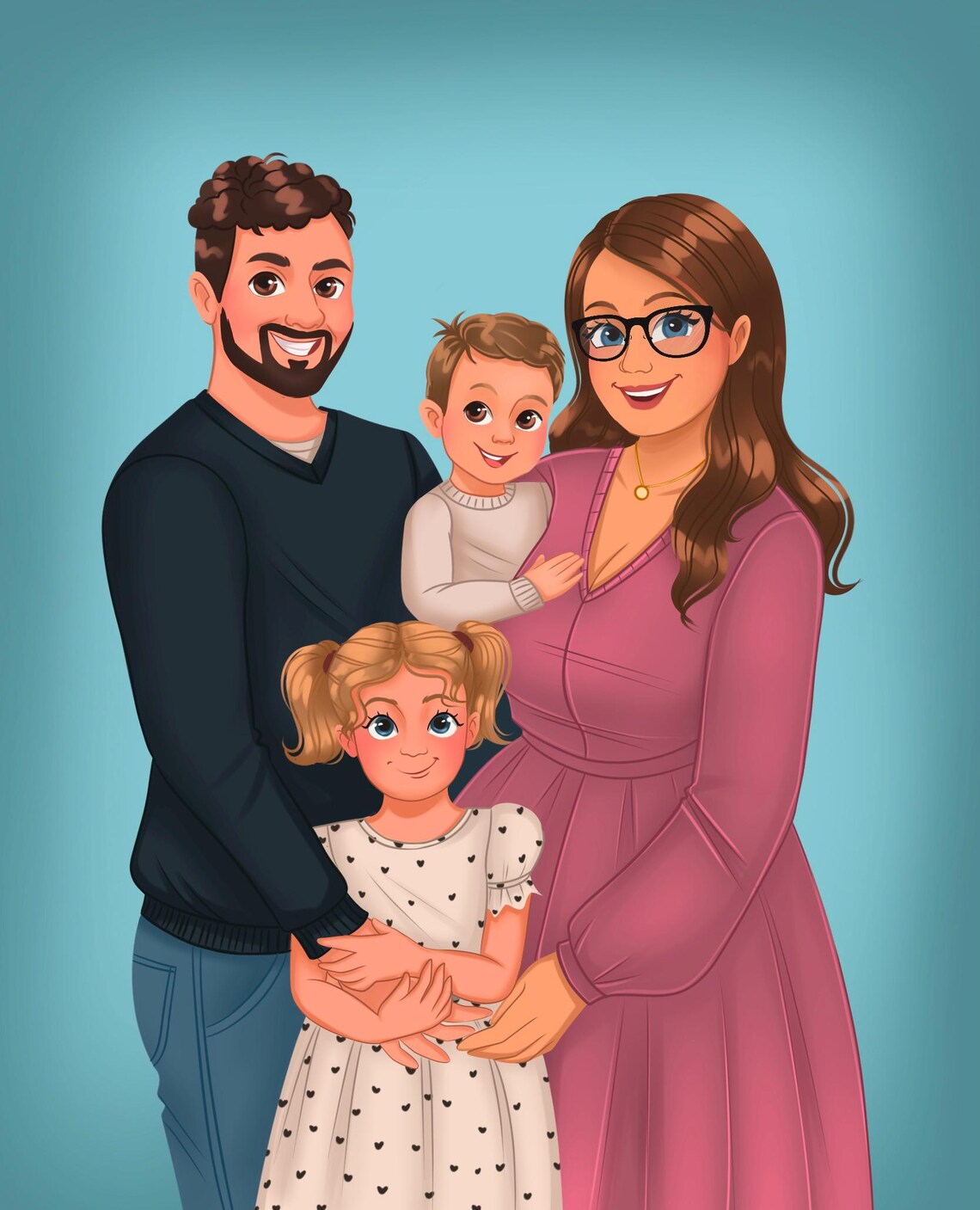 Family Hug Cartoon Animation Style Custom Portrait Illustration Poster - Image 6