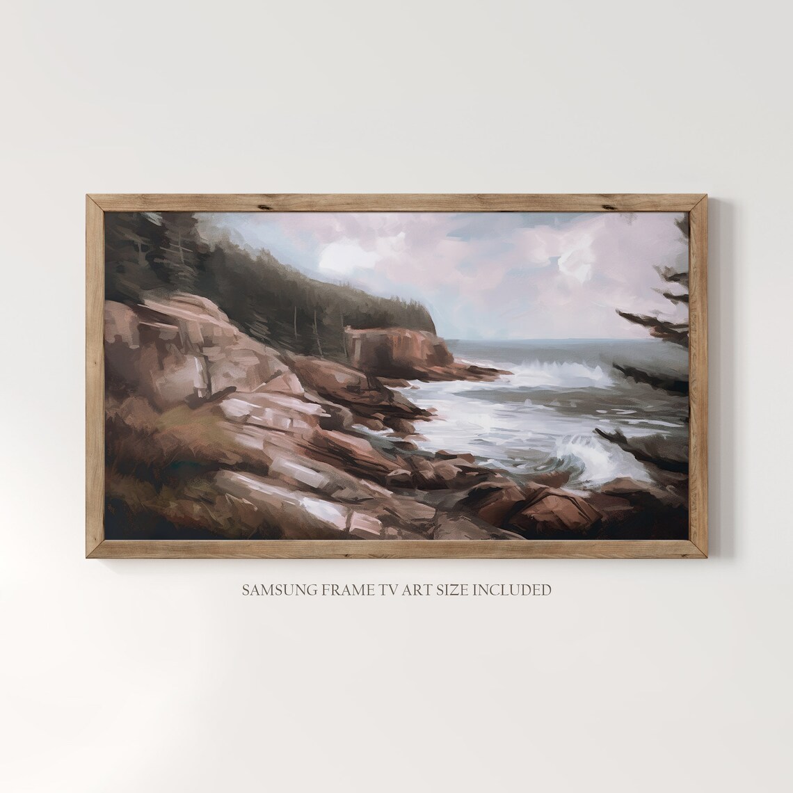 Acadia National Park Vintage Oil Painting, Maine Usa - Image 3