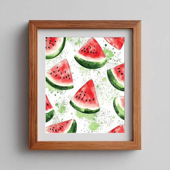 Watermelon Slices Watercolor Pattern Kitchen Summer Fruit Poster
