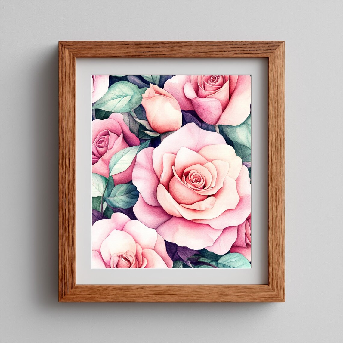 Pink Roses Bouquet Close Up Romantic Soft Watercolor Floral Decor Poster