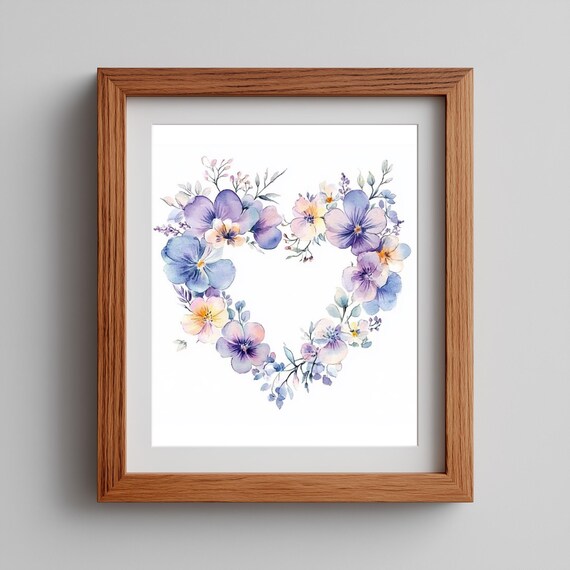 Heart Wall Art, Romantic Floral Shape Art Print