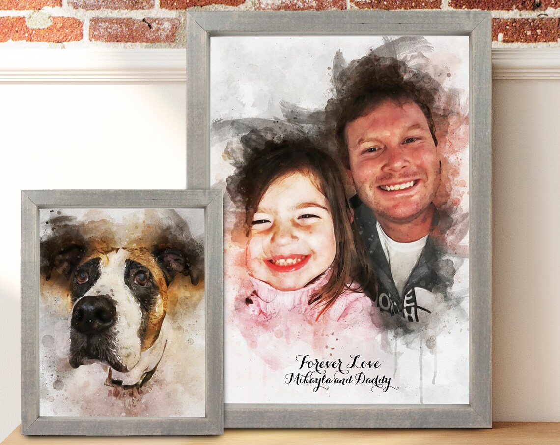 Custom Watercolor Portrait from Photo Family Pet Gift Art Print