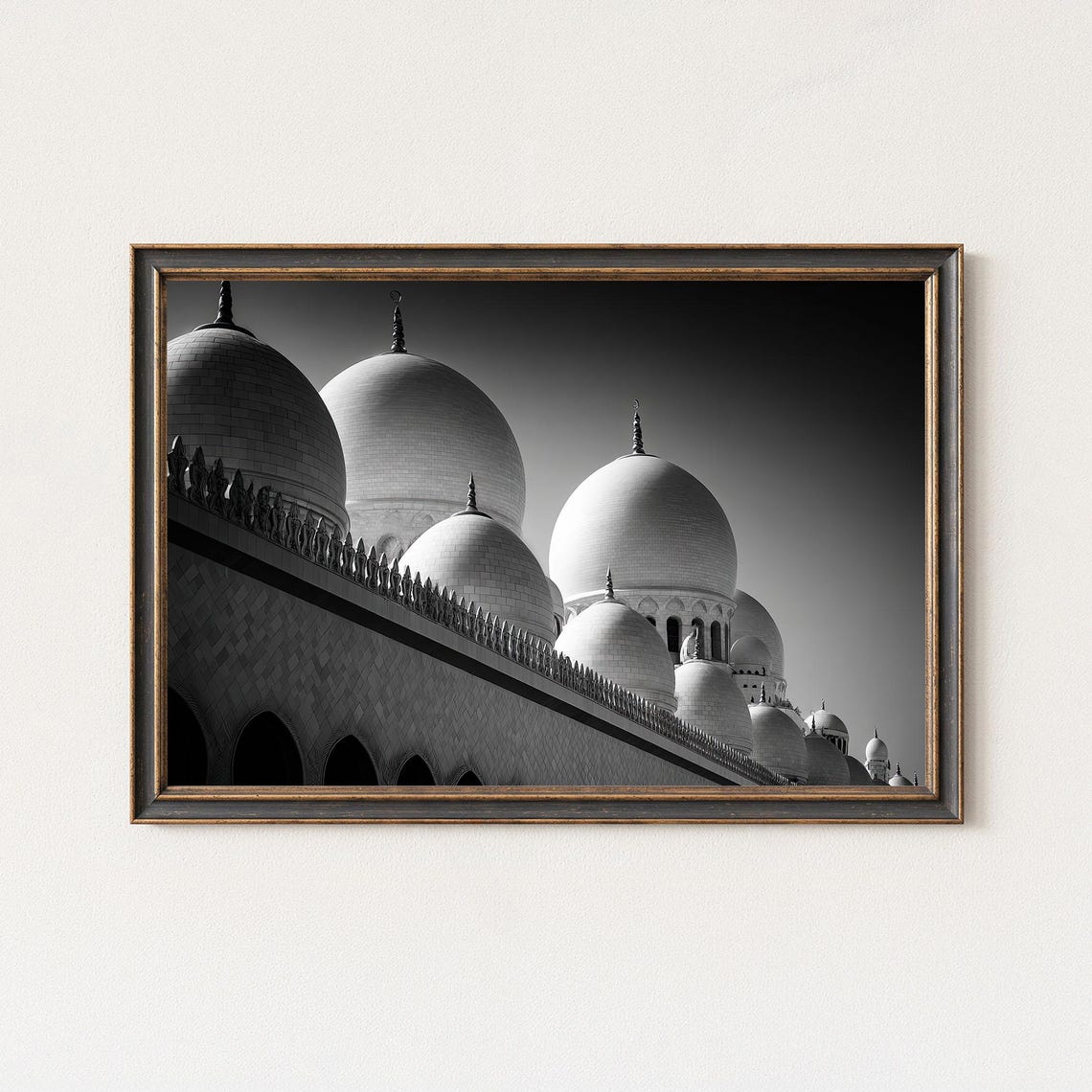 Grand Mosque White Domes Black White Islamic Architecture Photo Poster
