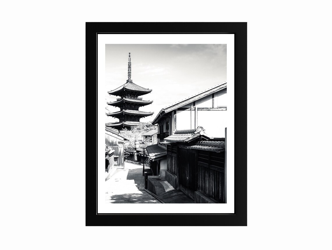 Kyoto Yasaka Pagoda Old Street Black White Japan Photography Poster