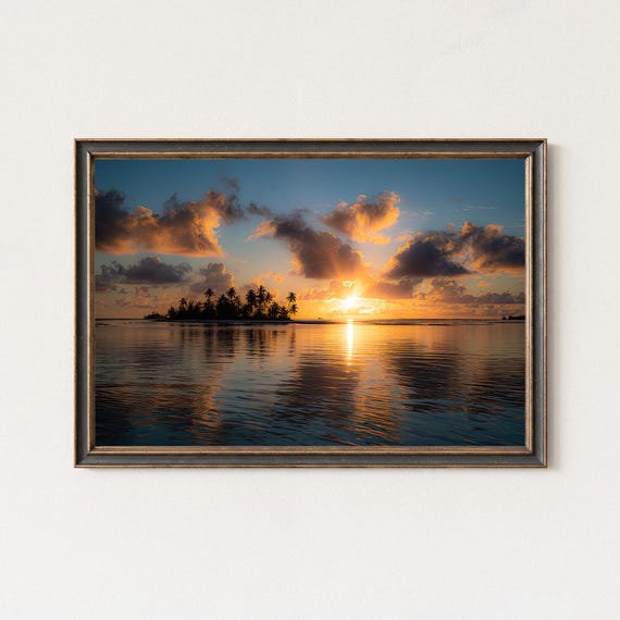 Kiribati Sunset Print Tarawa Wall Art Tropical Island Golden Hour Ocean Photo