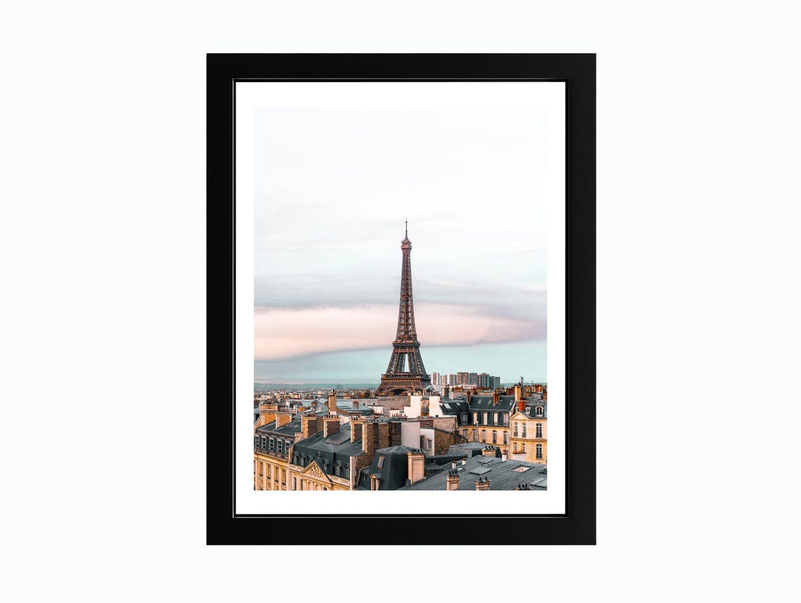 Eiffel Tower Above Paris Rooftops Pastel Romantic Skyline Poster