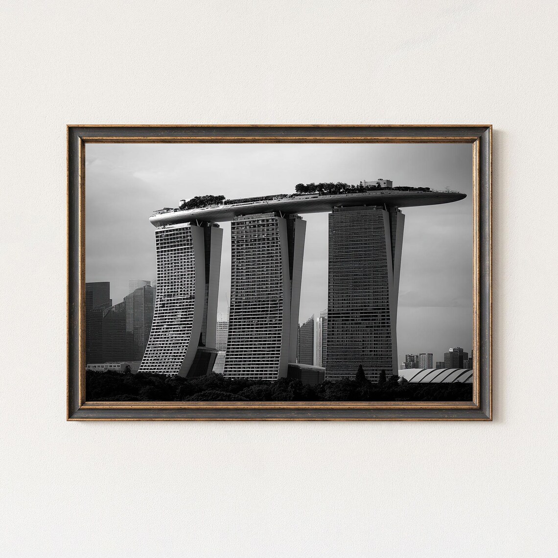 Marina Bay Sands Black and White Night Singapore Skyline Art Poster