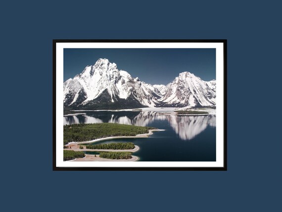 Grand Teton Snowy Peaks Lake Reflection Wyoming Photo Poster