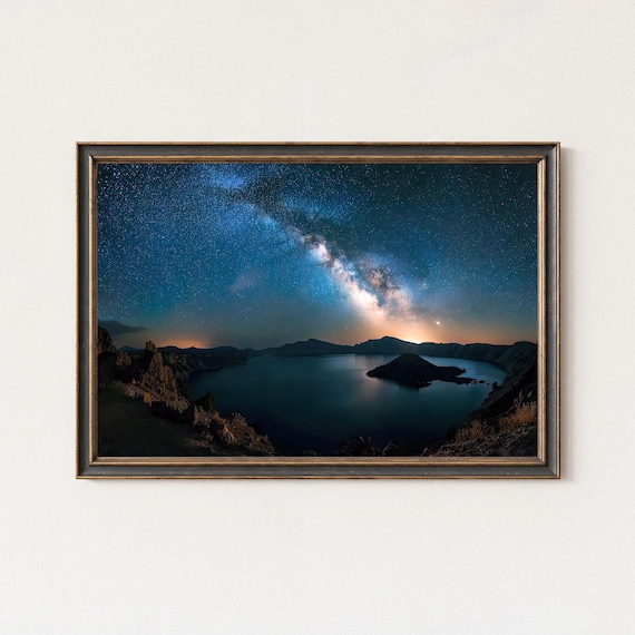 Milky Way Over Crater Lake Print Starry Night Landscape Wall Art