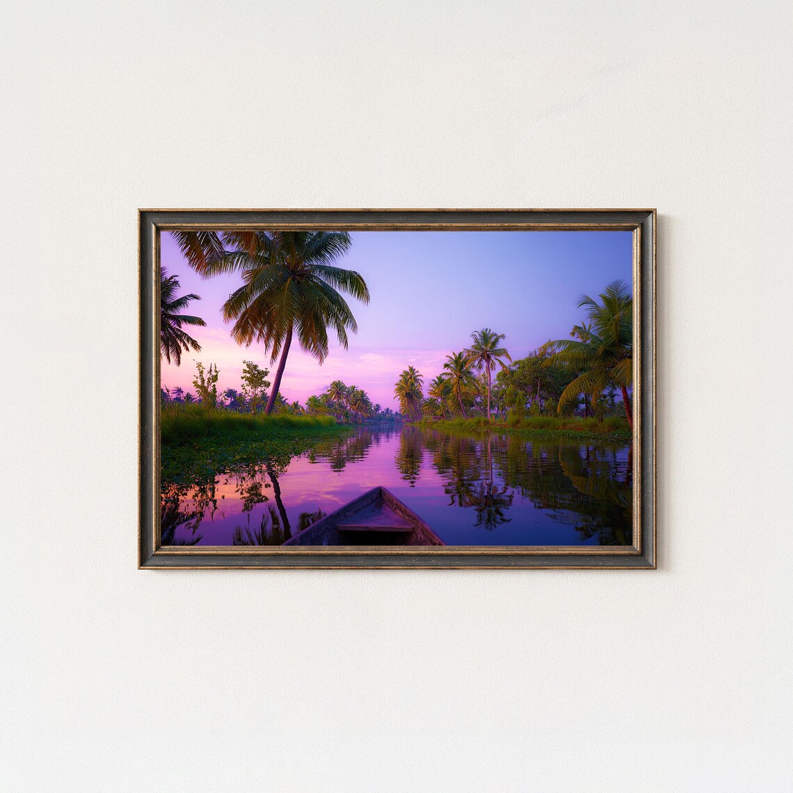 Tropical River Sunset Canoe Purple Sky Nature Photo Art Poster