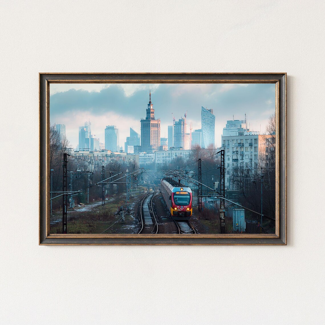 Warsaw Skyline Train Palace Of Culture And Science City View Poster