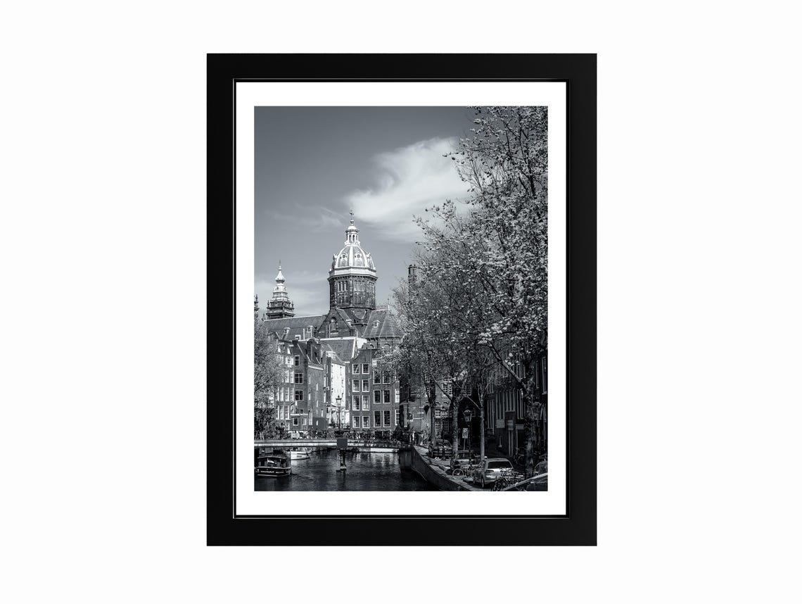 Amsterdam Canal Black And White Historic Architecture Photo Poster
