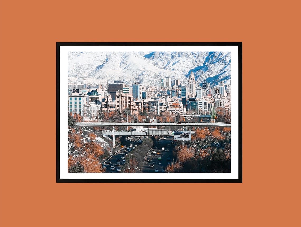 Tehran City Skyline Snowy Mountains Winter Photography Poster