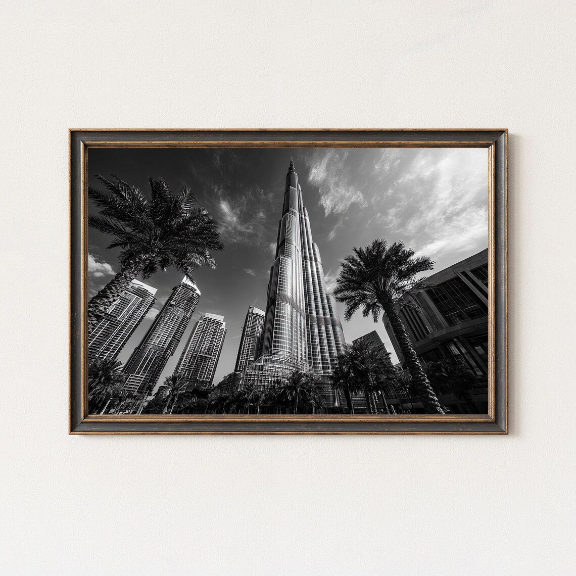 Burj Khalifa Black And White Architecture Photography Print Dubai Skyline