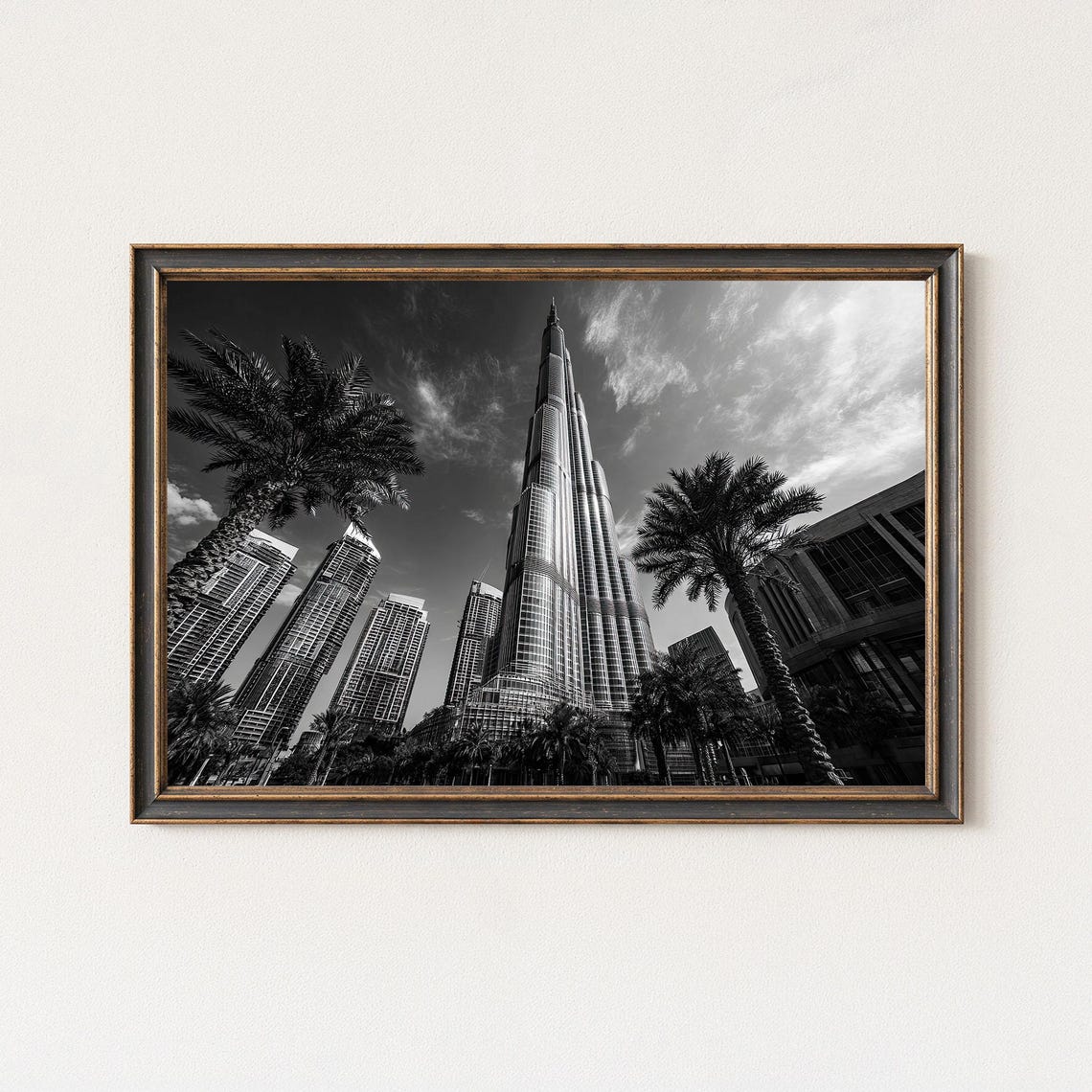 Burj Khalifa Black White Dubai Skyline Architecture Photography Print