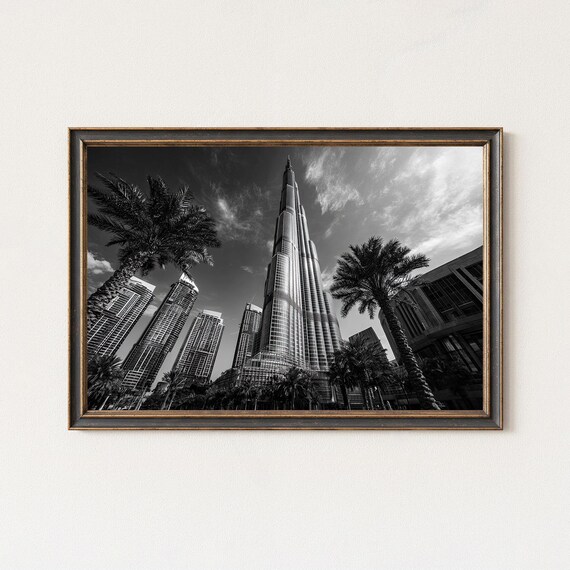 Burj Khalifa Black And White Architecture Photography Print Dubai Skyline