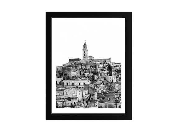 Matera Italy Black And White Ancient Sassi Cityscape Photo Poster