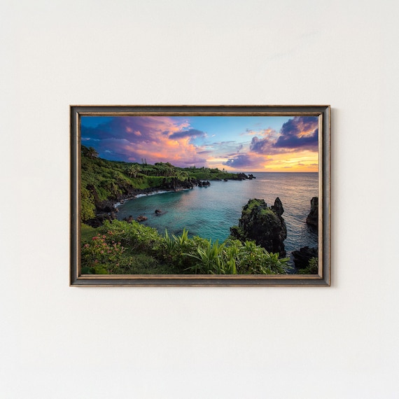 Maui Sunset Road To Hana Turquoise Cove Hawaii Beach Photo Poster