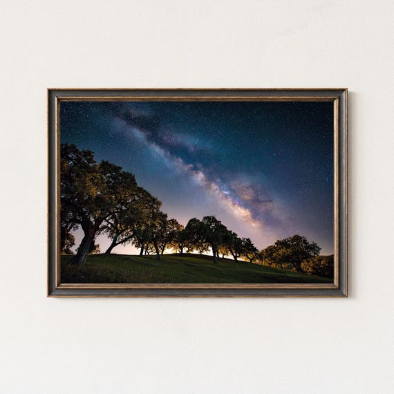 Milky Way Arch Over Oak Trees Night Landscape Print