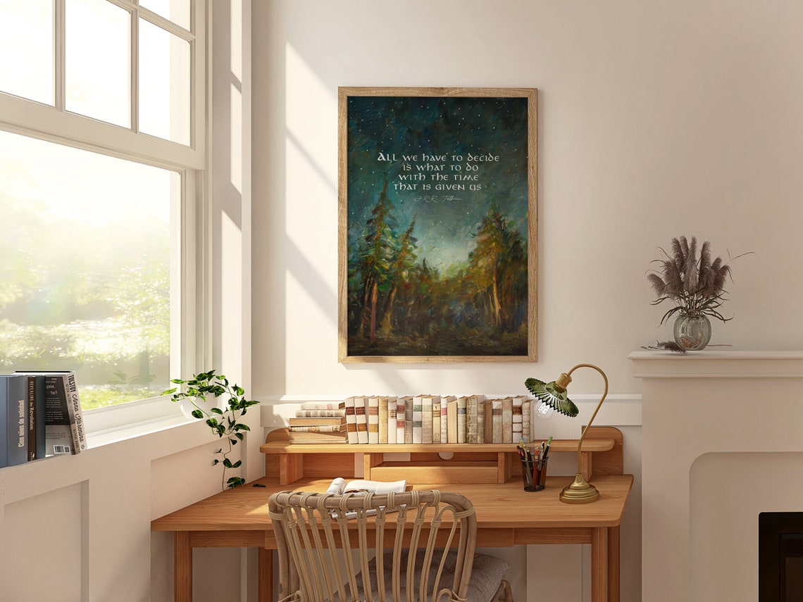 JRR Tolkien All We Have To Decide Starry Night Forest Quote Poster - Image 2