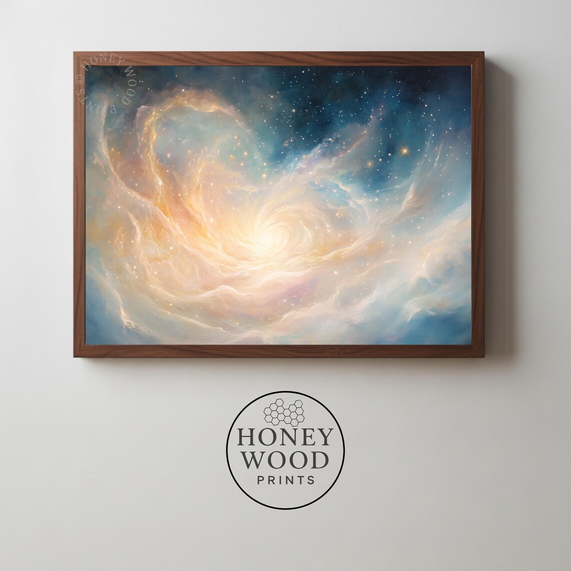 Dreamy Pastel Nebula Swirl Stars Celestial Oil Painting Art Print