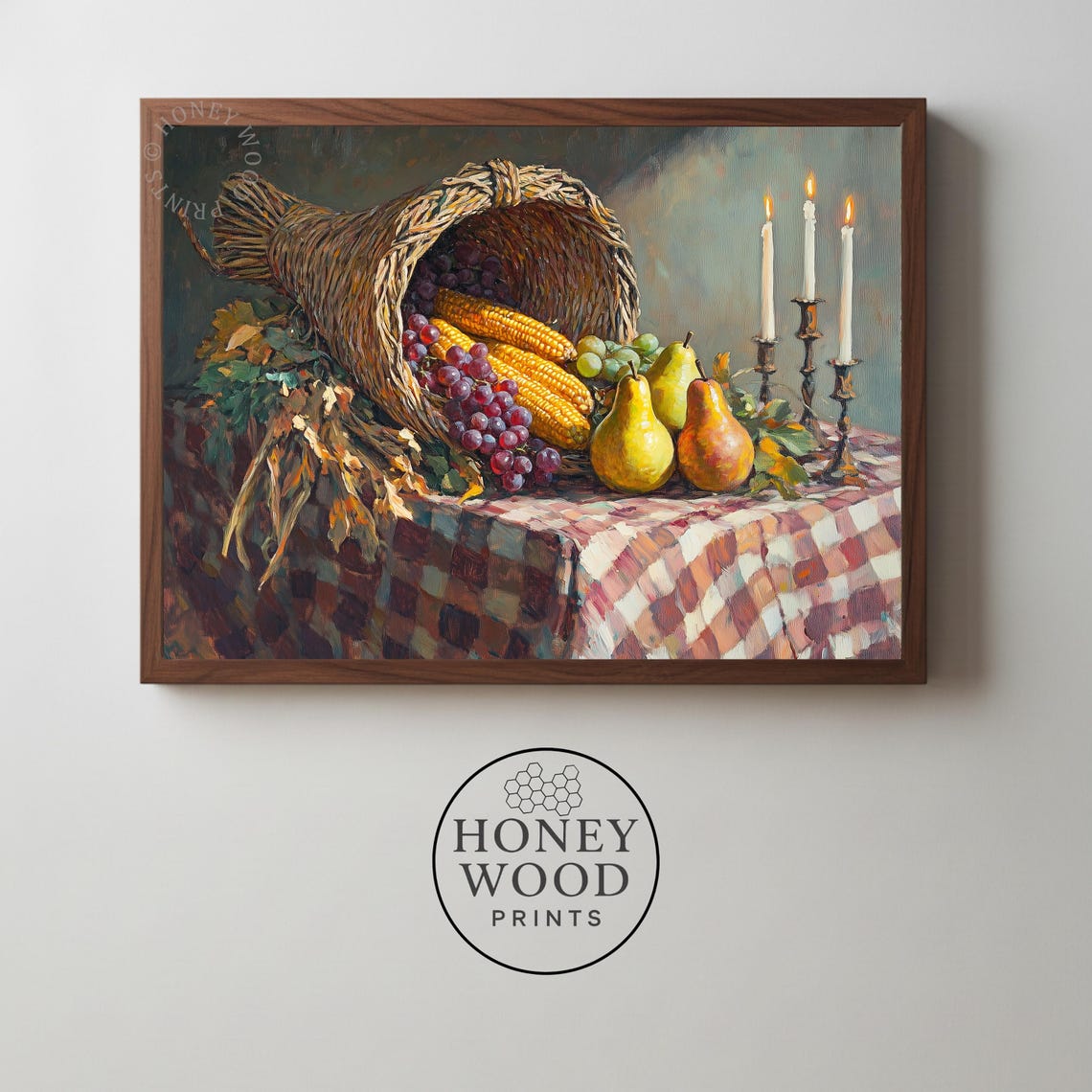 Rustic Cornucopia Harvest Still Life Vintage Oil Painting Art Print