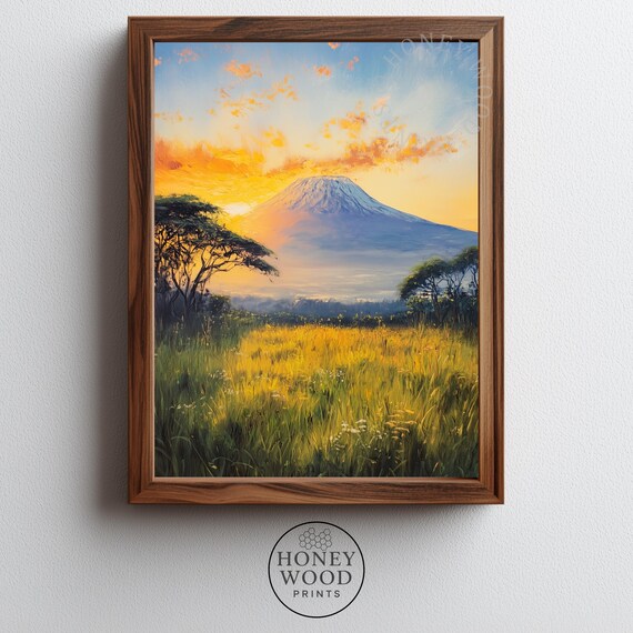 Mount Kilimanjaro Sunrise Acacia Trees Golden Safari Art Poster